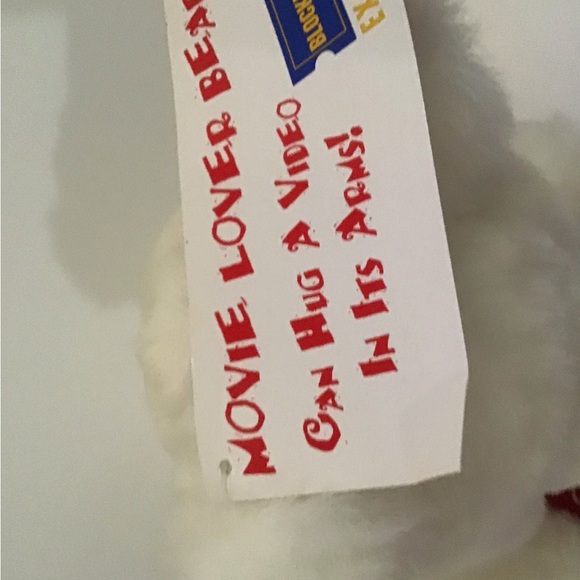 NWT Blockbuster video rare clean plush white stuffed teddy bear. Very cuddly - Picture 10 of 11